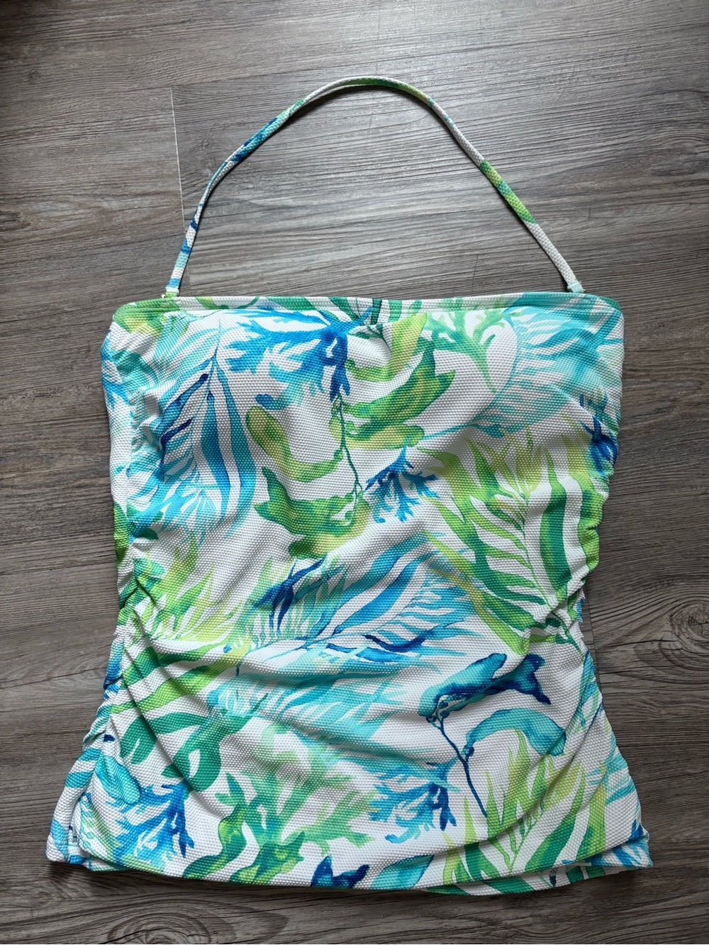TOMMY BAHAMA TANKINI TOP MEDIUM SEA FRONDS BL/GRN SOFT CUP BANDEAU LINED RUCHED